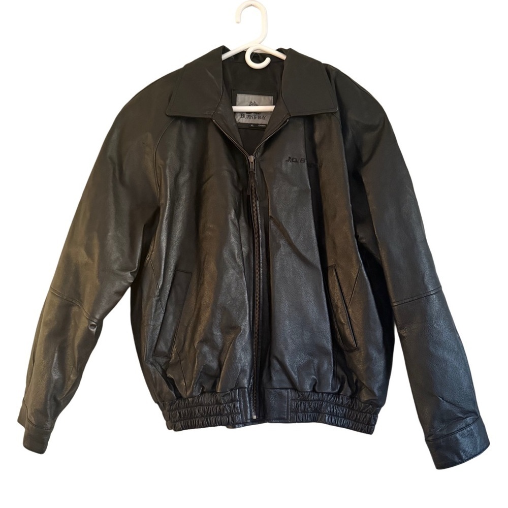 Vintage Burks Bay Black Leather JD Byrider Auto Zone Bomber Jacket